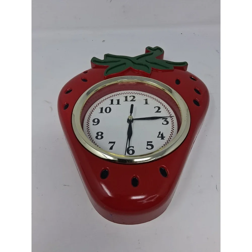 Vintage Decorative Strawberry Shaped Plastic Analog Wall Clock (Tested/Working)